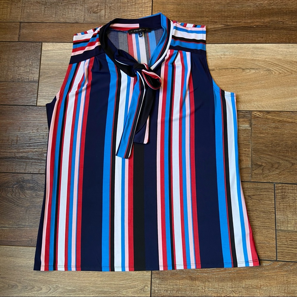 Atelier 29 Sleeveless Tie Neck Striped Top Size L - Picture 2 of 8
